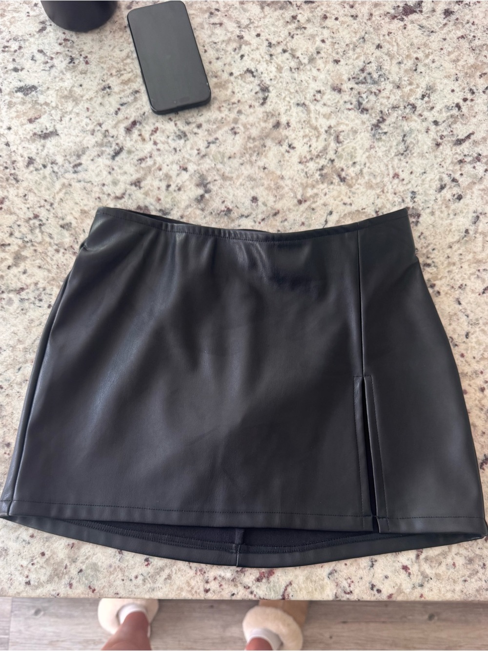 AFRM Black Faux Leather Mini Skirt with Side Panel Detail